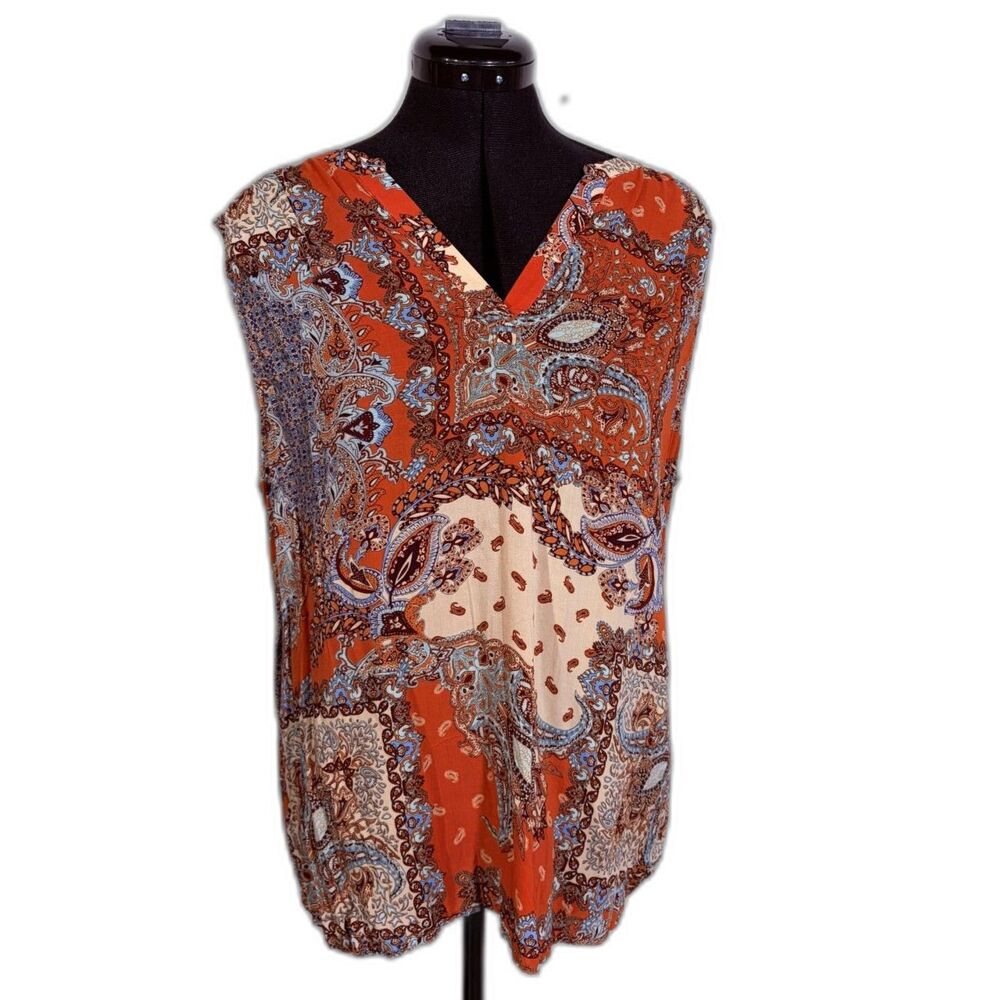 Artisan NY Orange Boho Paisley Print Sleeveless Top
